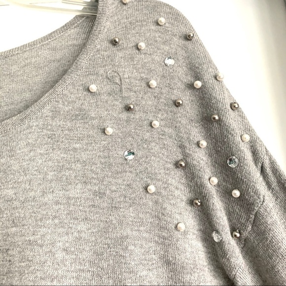 AB Studio Gray Long Sleeve Sweater Pearl Sparkle S - Picture 6 of 9